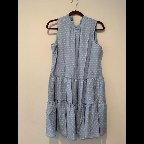 Calvin Klein ock neck chambray dot print babydoll dress size 4, NWT - Picture 2 of 6